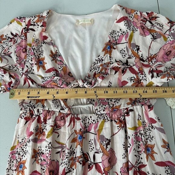 Altar'd State Floral Cutout Tie Tiered Mini Dress Size S Blush Babydoll - Picture 9 of 12